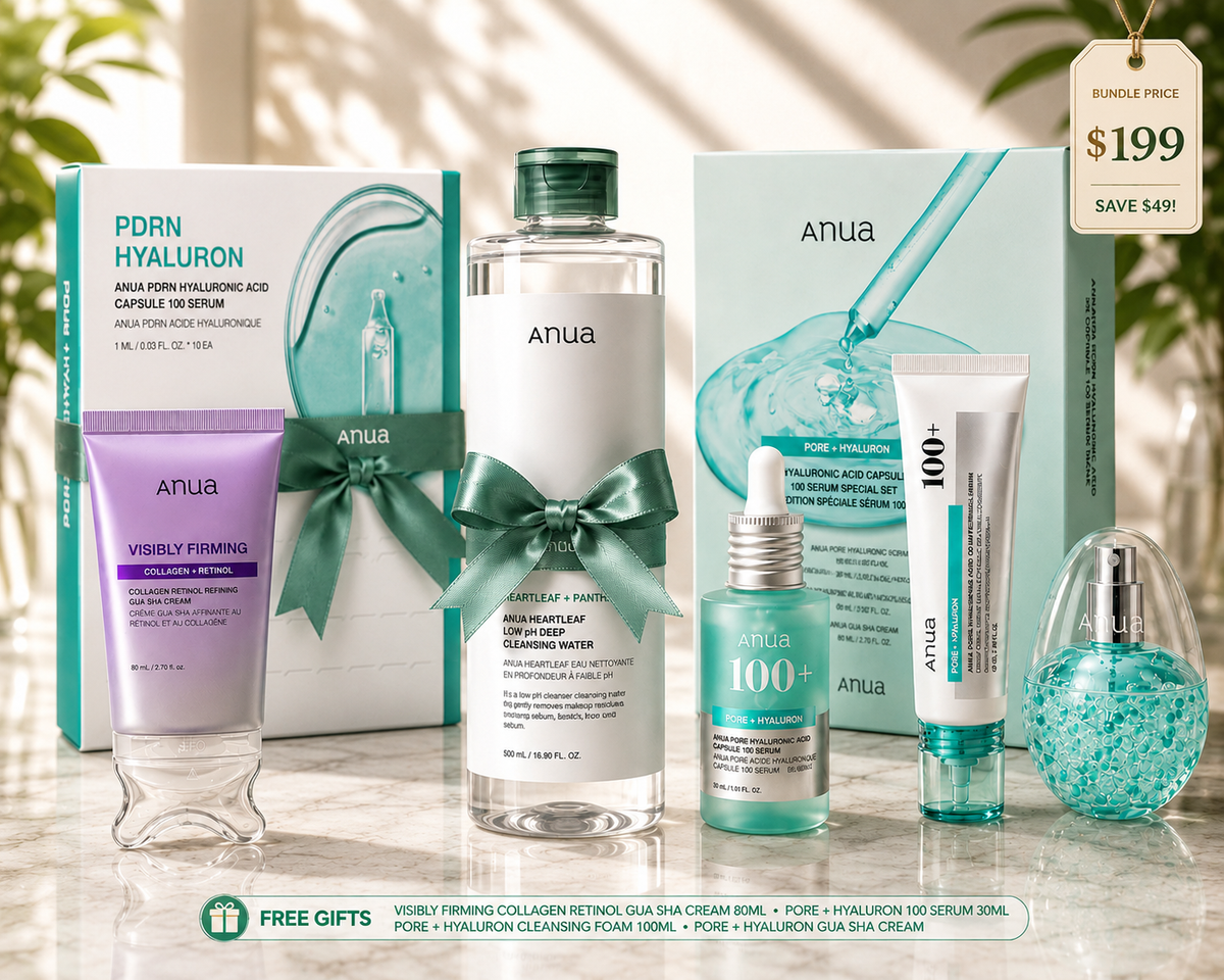 🩵 Anua Ultimate Hydration & Firming Bundle – 6-Piece Korean Skincare Set + Free Gifts