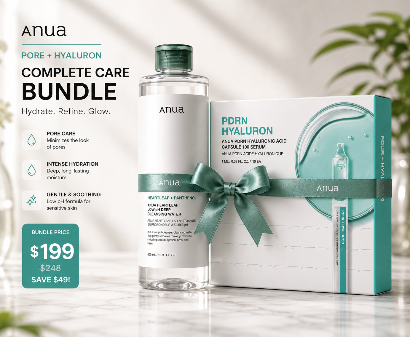 🩵 Anua Ultimate Hydration & Firming Bundle – 6-Piece Korean Skincare Set + Free Gifts