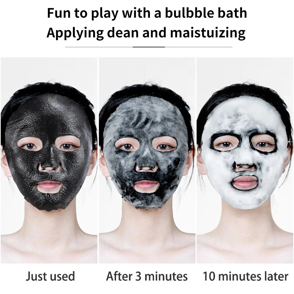 1pc Black Sea Salt Pure Moisturizing Bubble Facial Mask Deep Cleansing Oil Control Skin Rejuvenation Shrink Pore Foam Black Mask