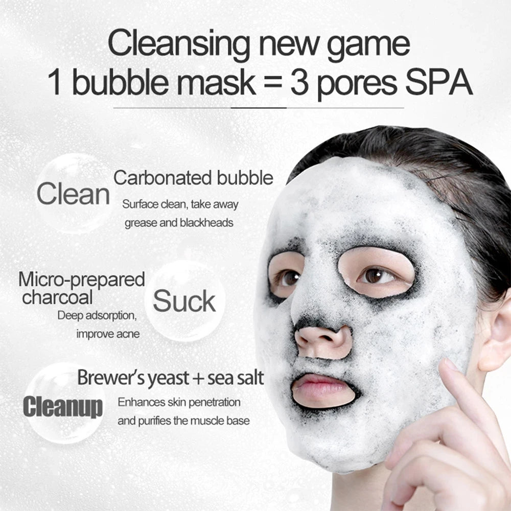 1pc Black Sea Salt Pure Moisturizing Bubble Facial Mask Deep Cleansing Oil Control Skin Rejuvenation Shrink Pore Foam Black Mask