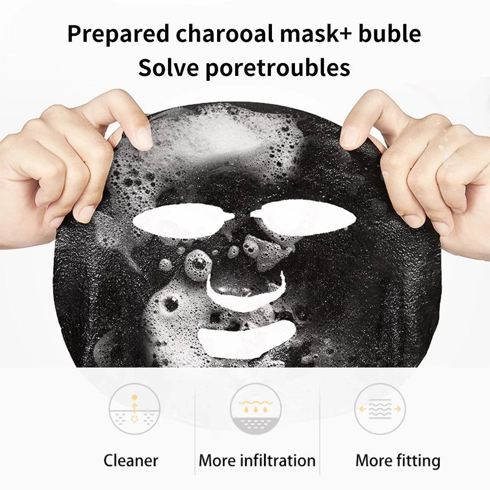 1pc Black Sea Salt Pure Moisturizing Bubble Facial Mask Deep Cleansing Oil Control Skin Rejuvenation Shrink Pore Foam Black Mask