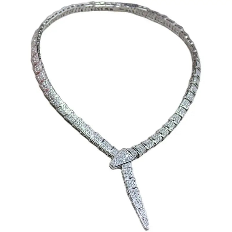 Full Diamond Micro-paved Snake-shaped Wide Version Light Luxury Sweet and Cool Necklace