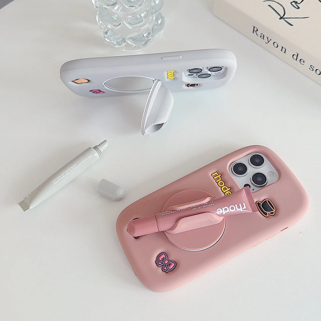 New style with Mirror Rhode phone case with lip gloss packaging box and gift box stickers suitable for iPhones