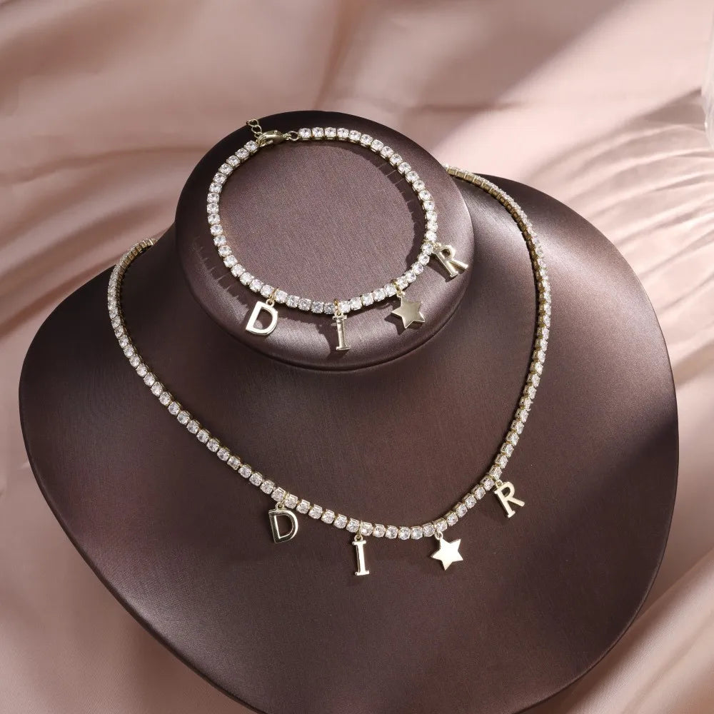 Women's Fashion Zircon Inlaid Letter Star Pendant Bracelet And Necklace