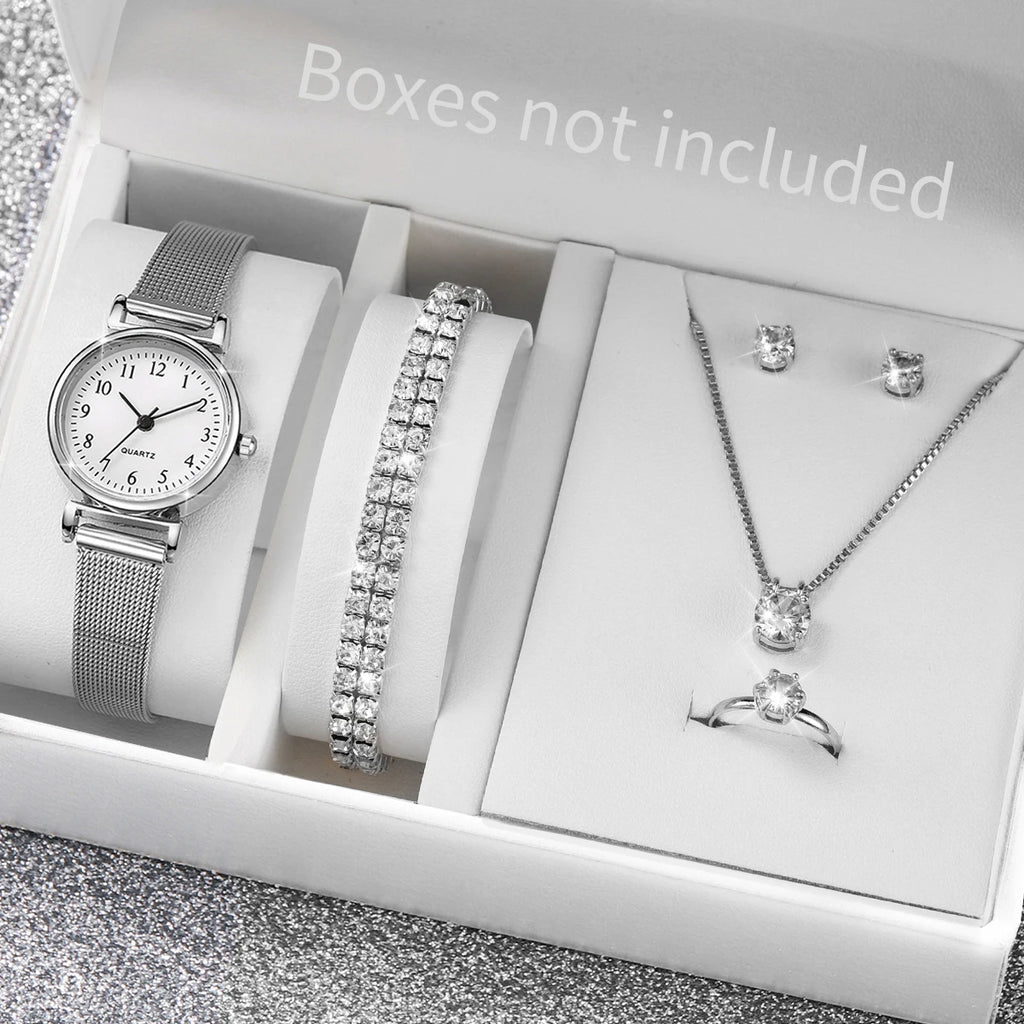 6PCS Women's Watch Fashion Arabic Dial Steel