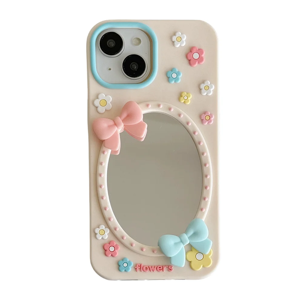Cute 3D Floral Mirror Phone Case For iPhone Funny Flower Shockproof Soft Silicone Cover