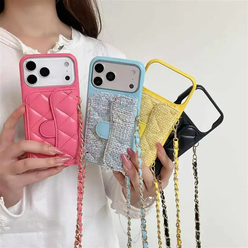 Vintage mini Handbag Phone Case For iPhone back Cover Card holder with Crossbody strap