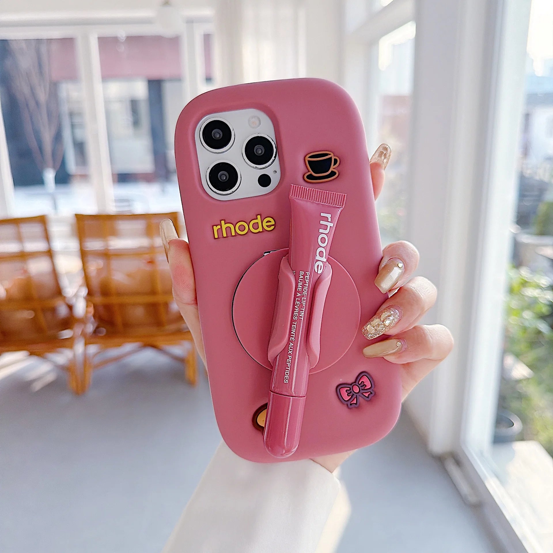 New style with Mirror Rhode phone case with lip gloss packaging box and gift box stickers suitable for iPhones