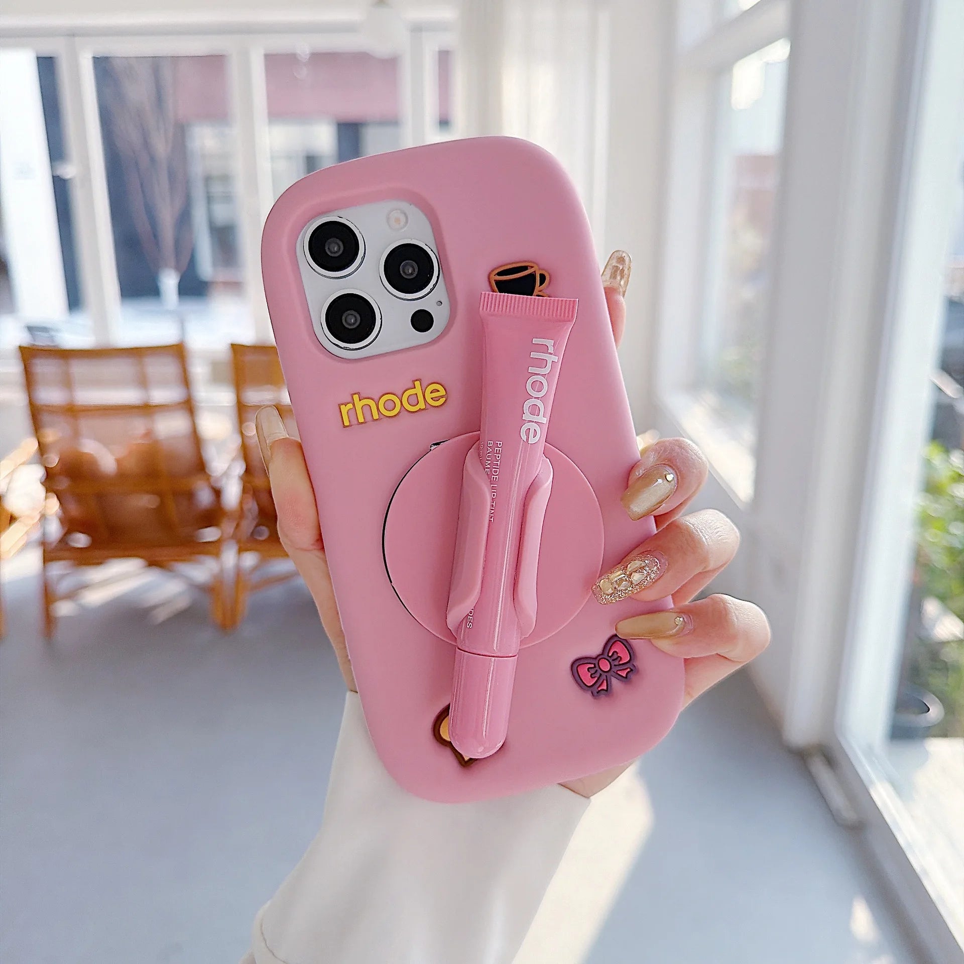 New style with Mirror Rhode phone case with lip gloss packaging box and gift box stickers suitable for iPhones