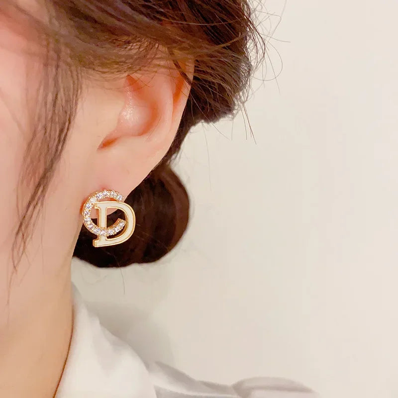 S925 Silver Needle Full Drill CD Letter Earrings