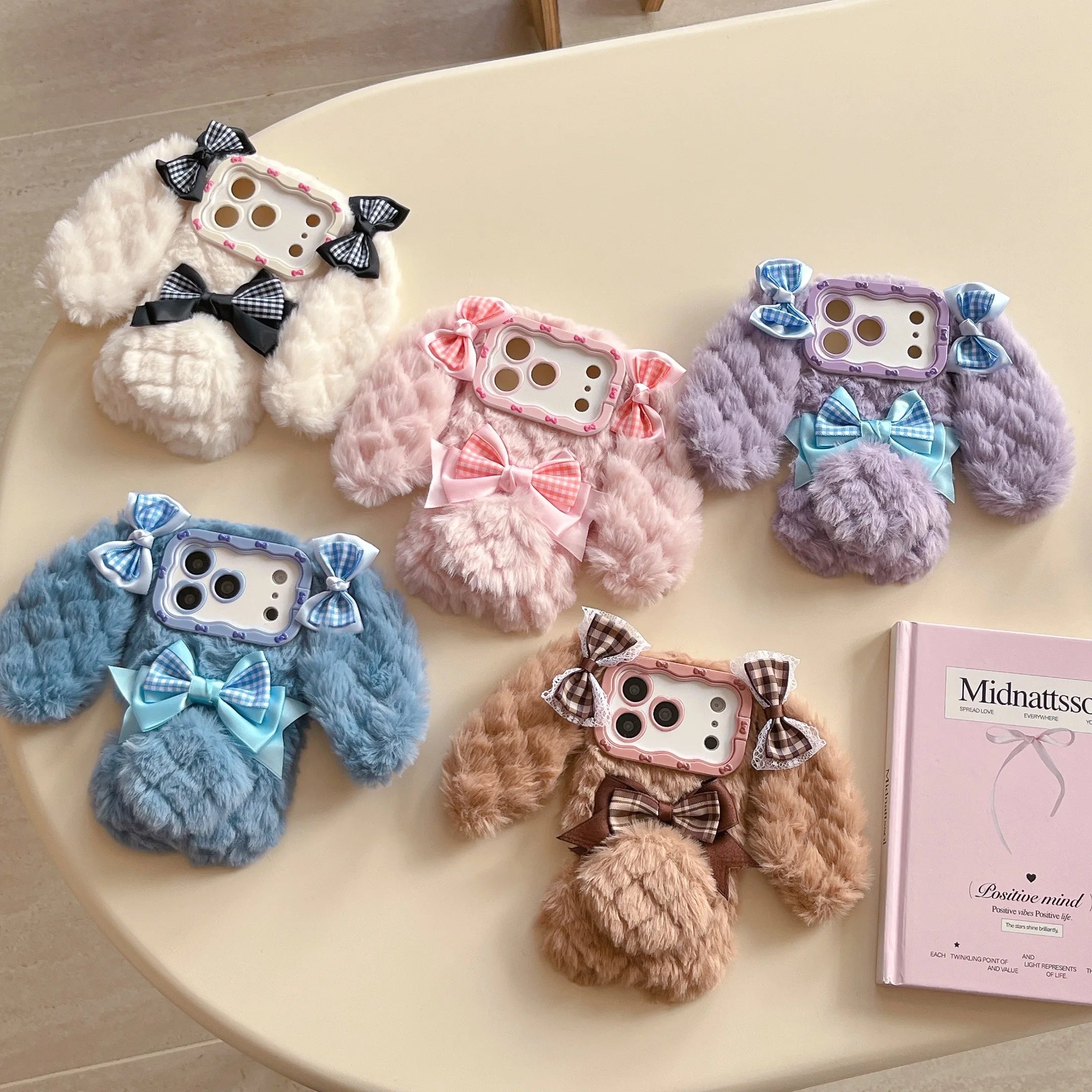 Bunny Rabbit Plush Phone Case with Butterfly Knot Design For iPhone