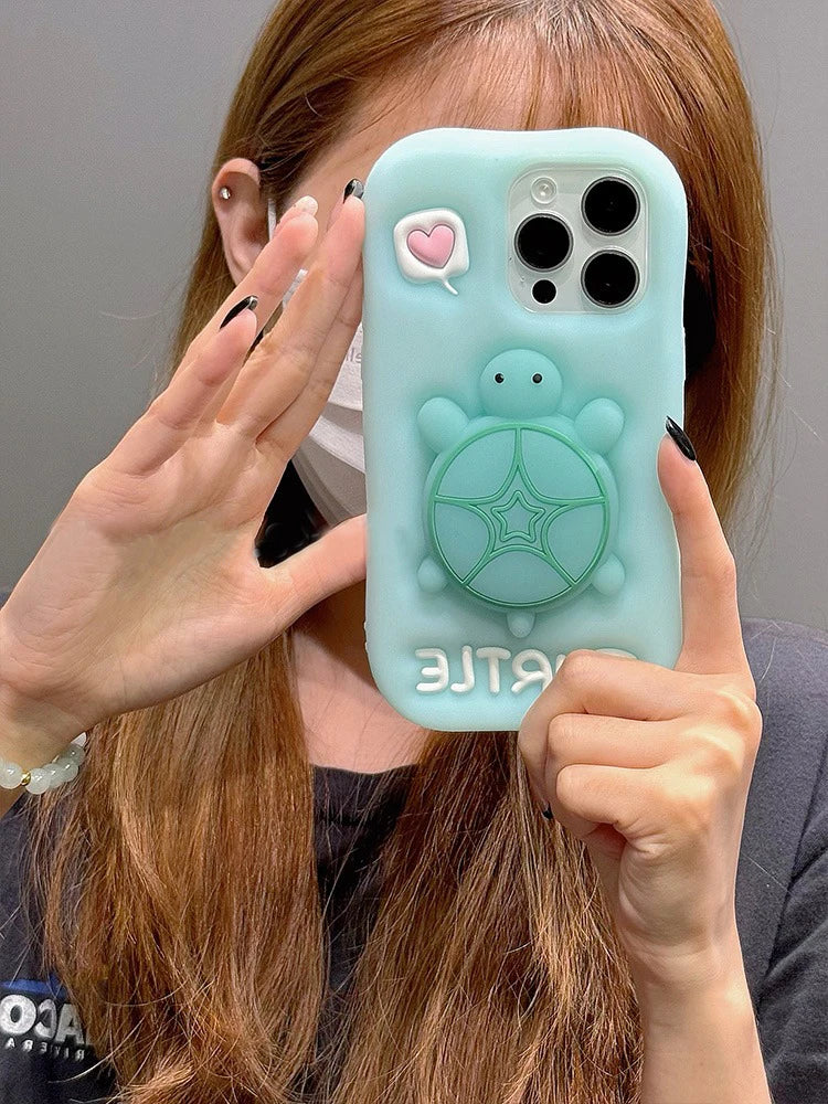 Cartoon Cute Luminous Turtle Kickstand Soft Silicone Case For iPhone Phone Cover With Holder Luminated