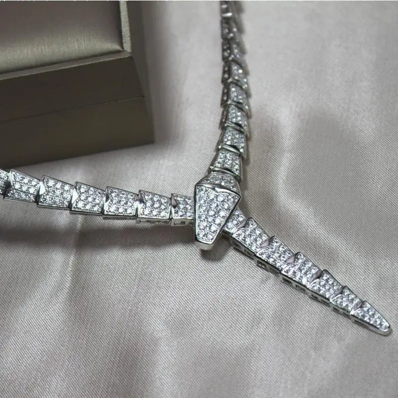 Full Diamond Micro-paved Snake-shaped Wide Version Light Luxury Sweet and Cool Necklace
