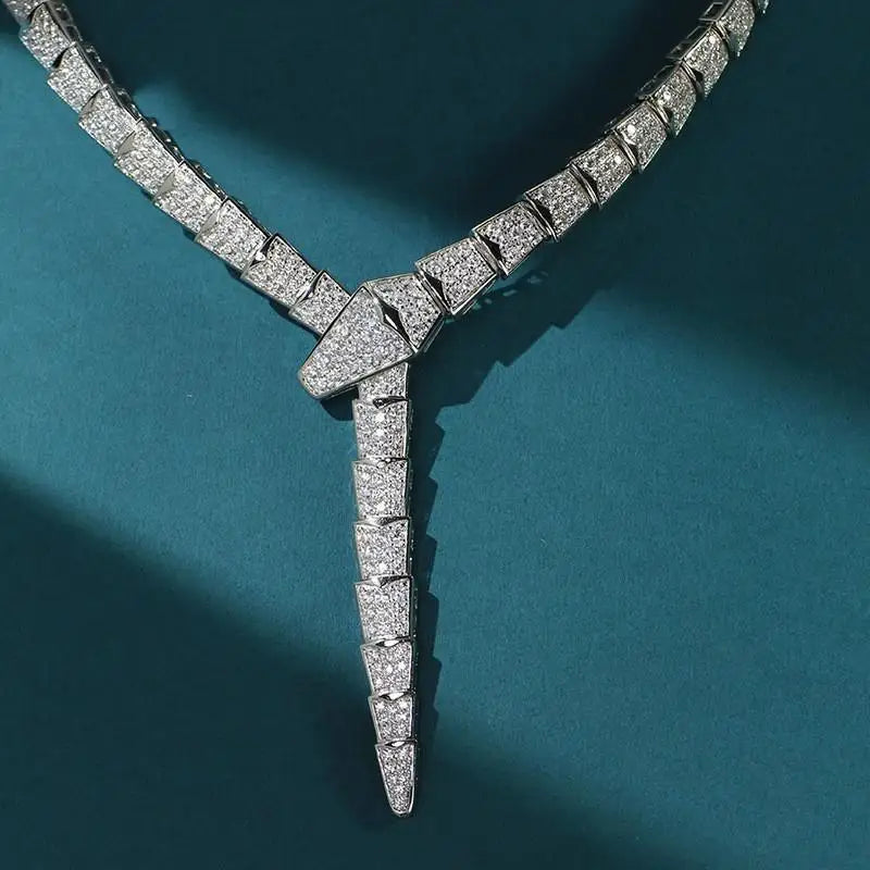 Full Diamond Micro-paved Snake-shaped Wide Version Light Luxury Sweet and Cool Necklace