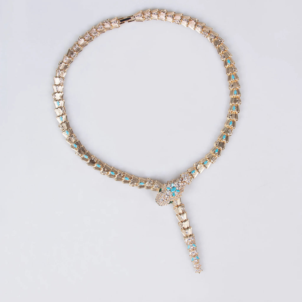 Cross border Fashion Micro inlaid Zircon Serpentine Necklace Earrings