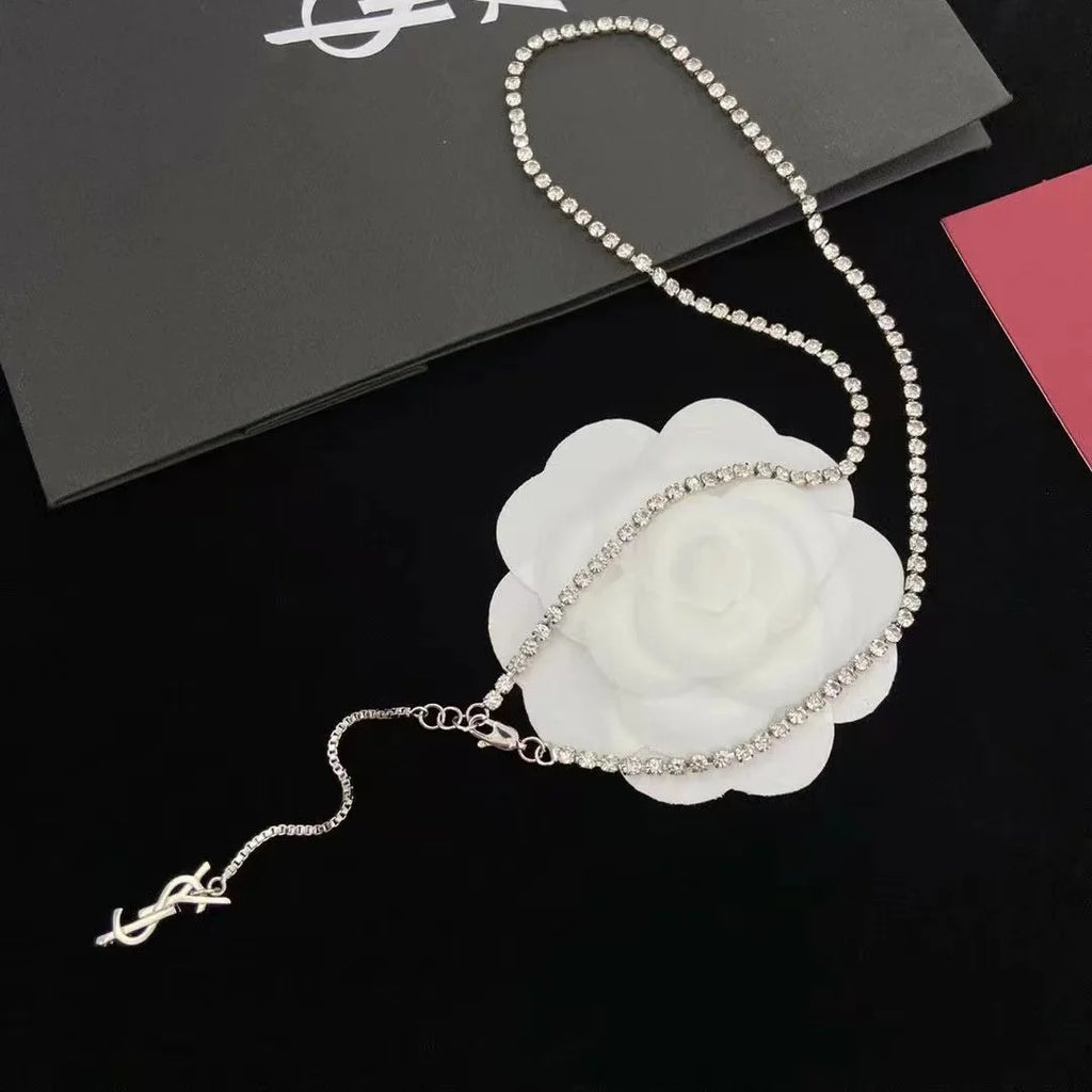 Classic Yang Forest Tassel Long Crystal Letter Necklace