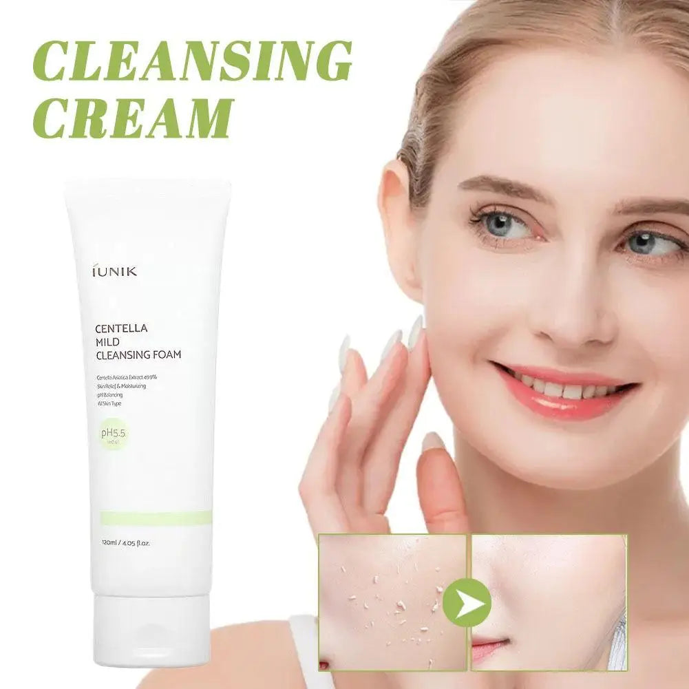 Korea IUNIK Centella Asiatica Cleanser 120ml Gentle Cleansing Cortex Keratin Calming Soothing Non-tightening Foam Cleanser