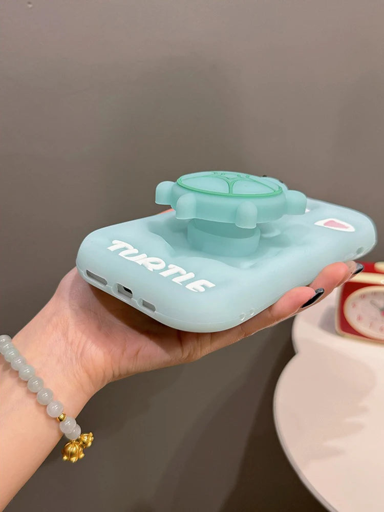 Cartoon Cute Luminous Turtle Kickstand Soft Silicone Case For iPhone Phone Cover With Holder Luminated
