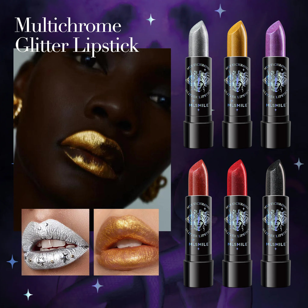 6Colors Glitter Lipstick Waterproof Long Lasting Diamond
