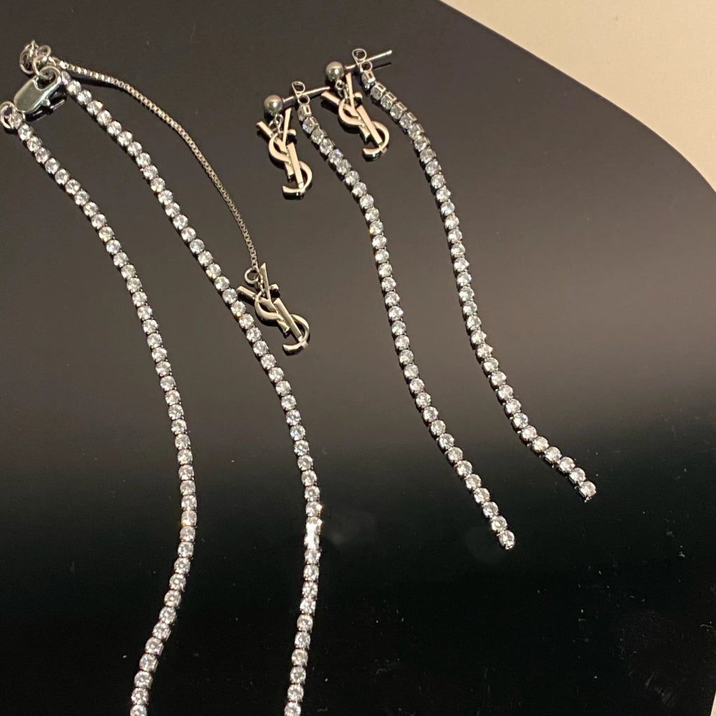 Classic Yang Forest Tassel Long Crystal Letter Necklace