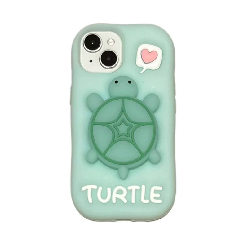 Cartoon Cute Luminous Turtle Kickstand Soft Silicone Case For iPhone Phone Cover With Holder Luminated