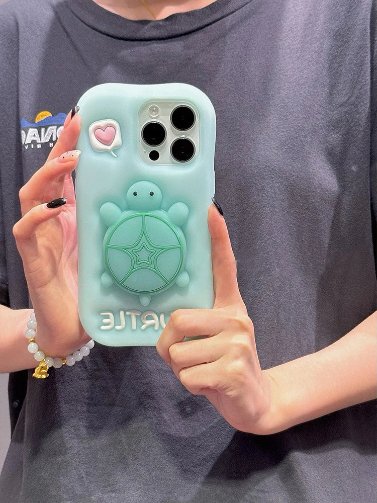 Cartoon Cute Luminous Turtle Kickstand Soft Silicone Case For iPhone Phone Cover With Holder Luminated