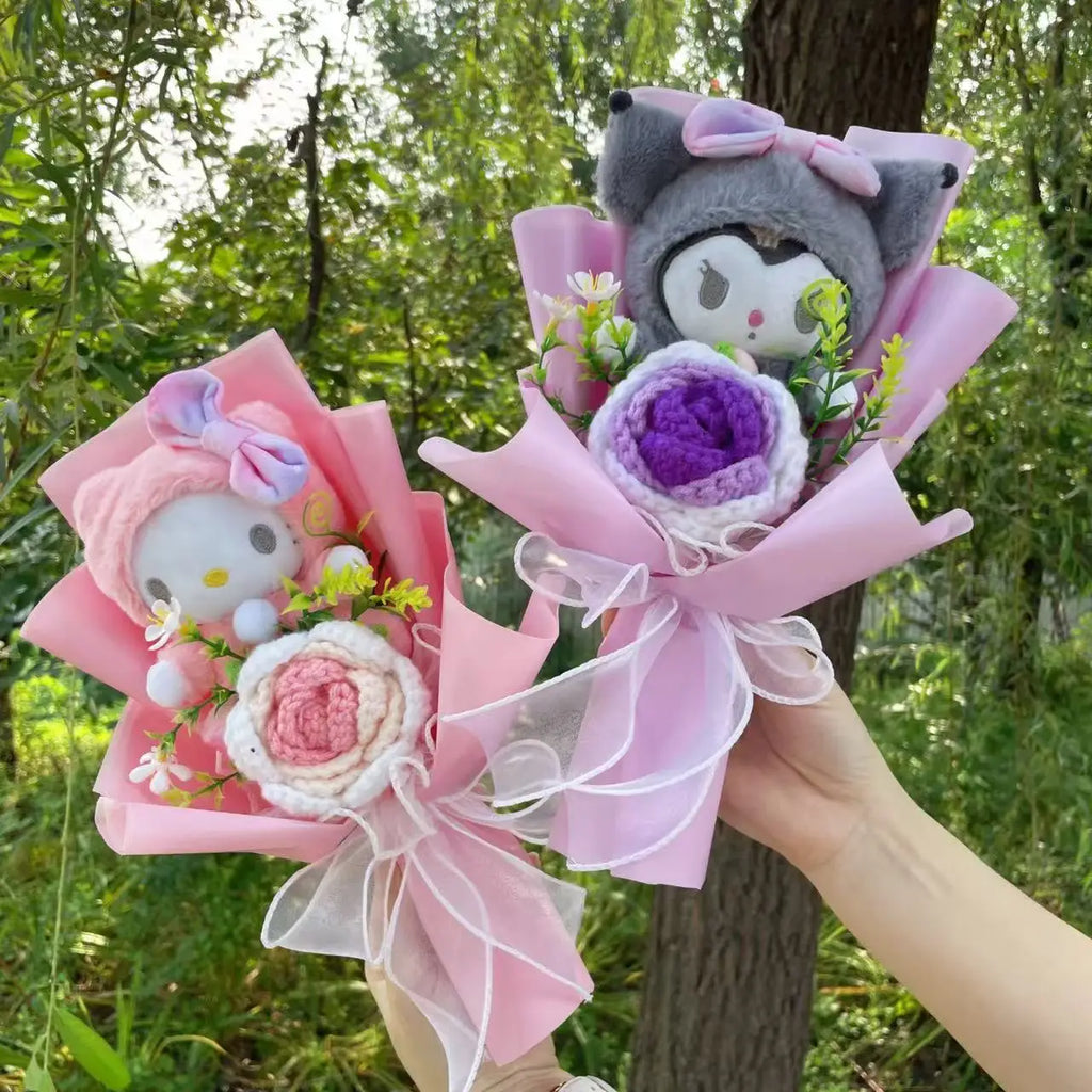 Hello Kitty Cat Dolls With Artificial Flowers Creative Bouquet  Valentine  Gifts