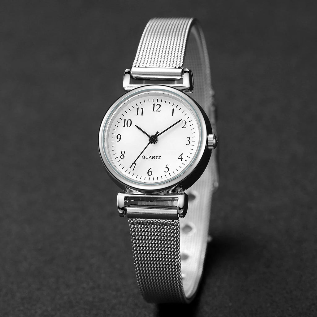 6PCS Women's Watch Fashion Arabic Dial Steel