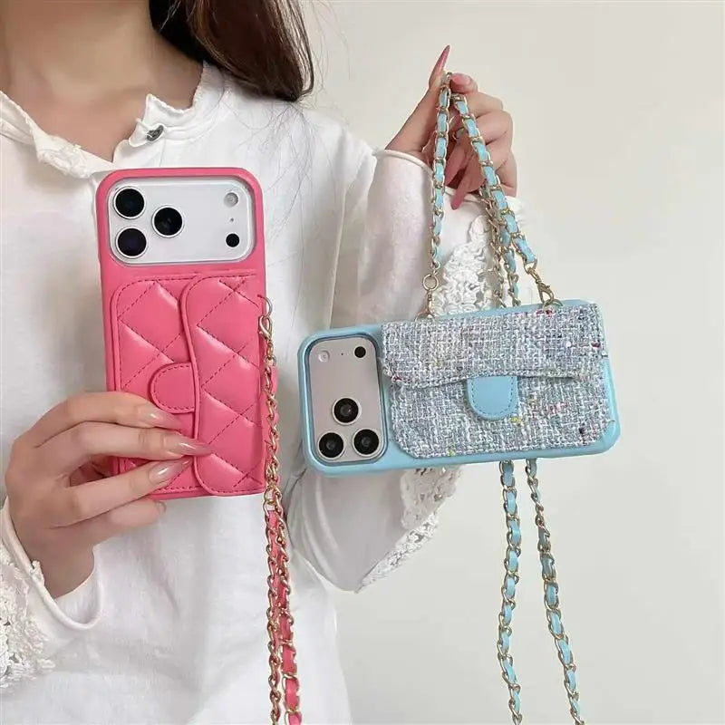 Vintage mini Handbag Phone Case For iPhone back Cover Card holder with Crossbody strap