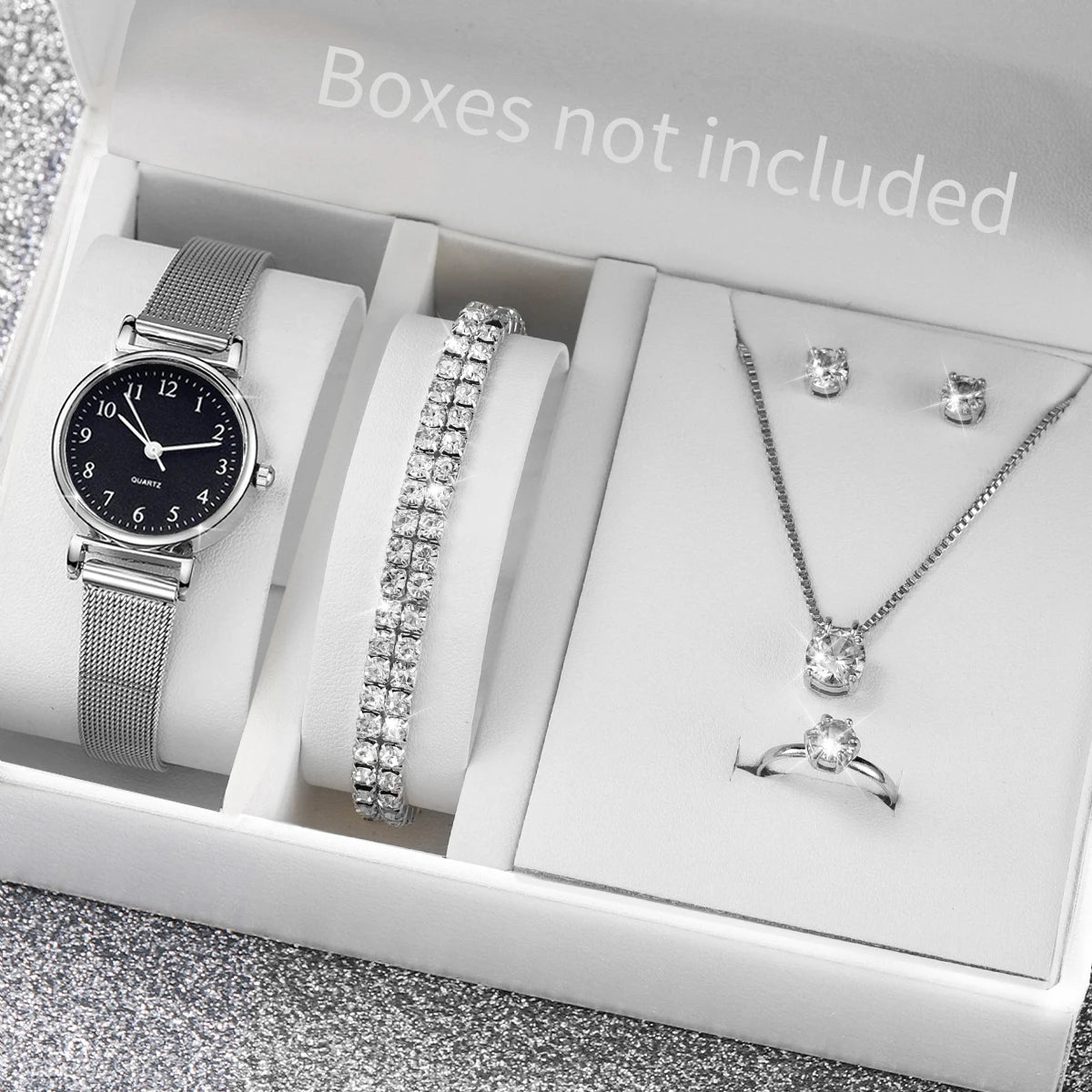 6PCS Women's Watch Fashion Arabic Dial Steel