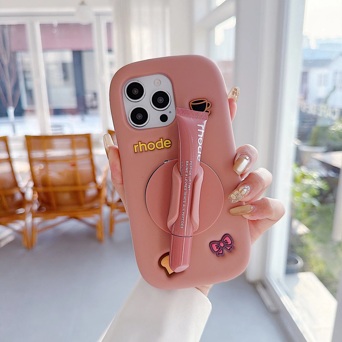 New style with Mirror Rhode phone case with lip gloss packaging box and gift box stickers suitable for iPhones