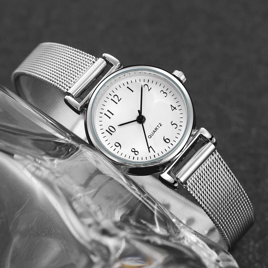 6PCS Women's Watch Fashion Arabic Dial Steel