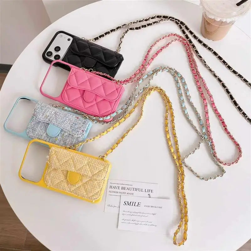 Vintage mini Handbag Phone Case For iPhone back Cover Card holder with Crossbody strap