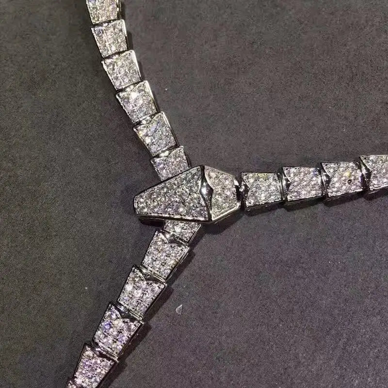 Full Diamond Micro-paved Snake-shaped Wide Version Light Luxury Sweet and Cool Necklace