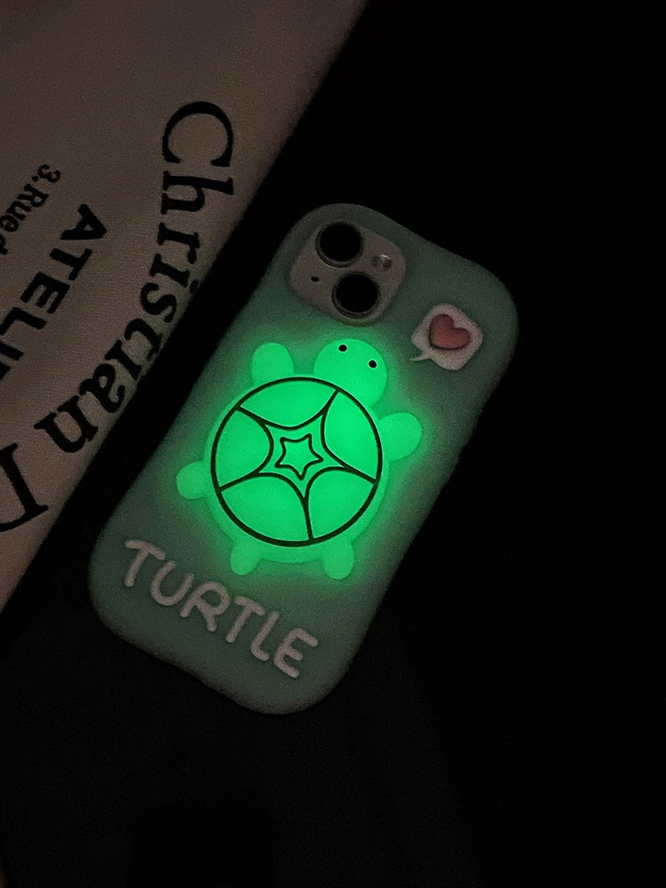 Cartoon Cute Luminous Turtle Kickstand Soft Silicone Case For iPhone Phone Cover With Holder Luminated