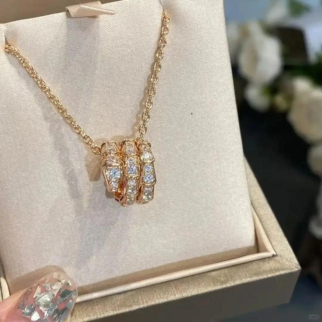 French Original Design S925 Diamond Set multi Circle Snake Necklace,