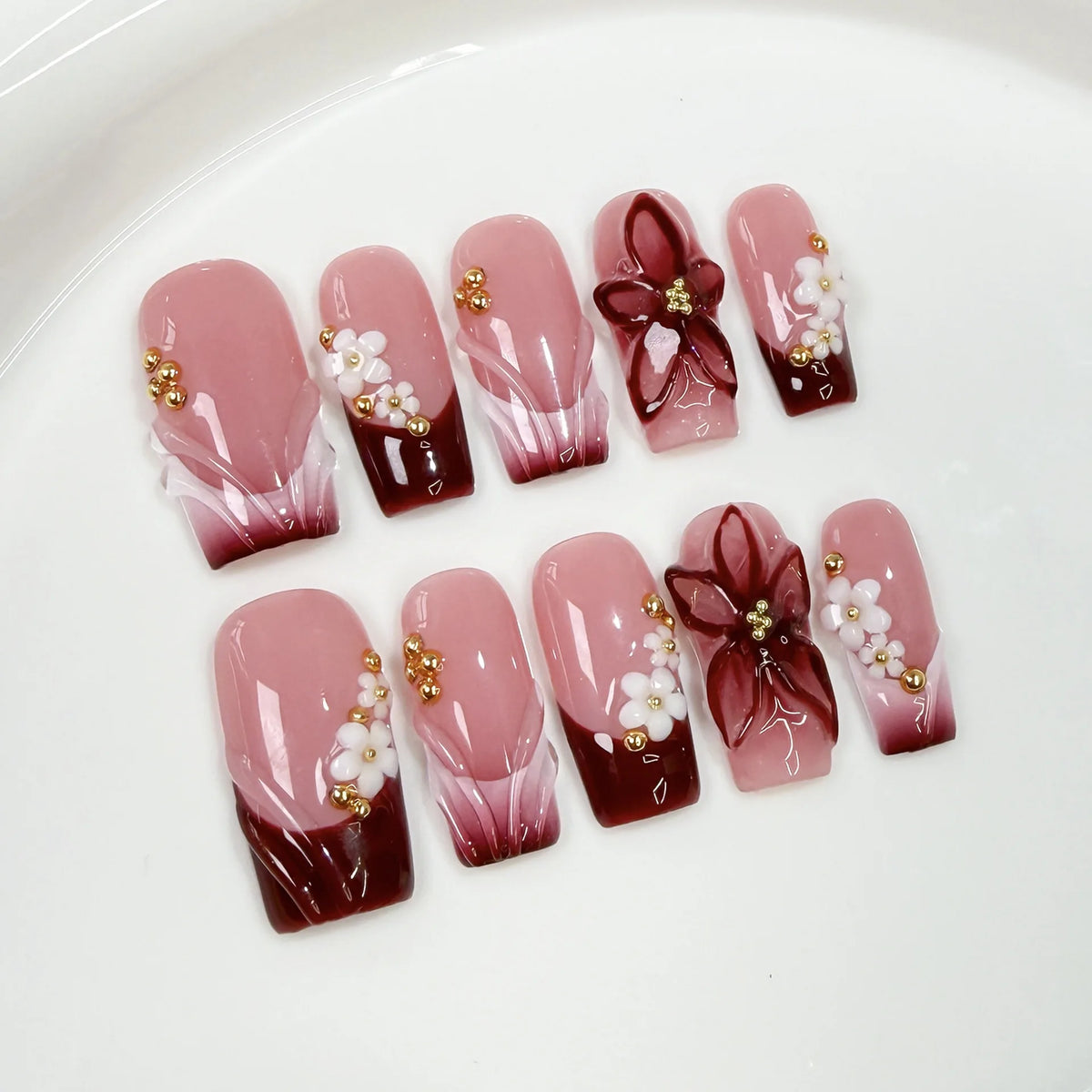 10pcs Mid-length Square Handmade Fake Nails