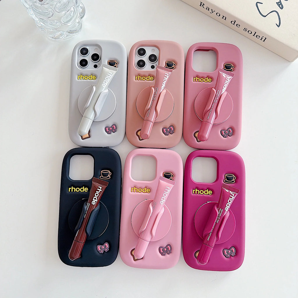 New style with Mirror Rhode phone case with lip gloss packaging box and gift box stickers suitable for iPhones
