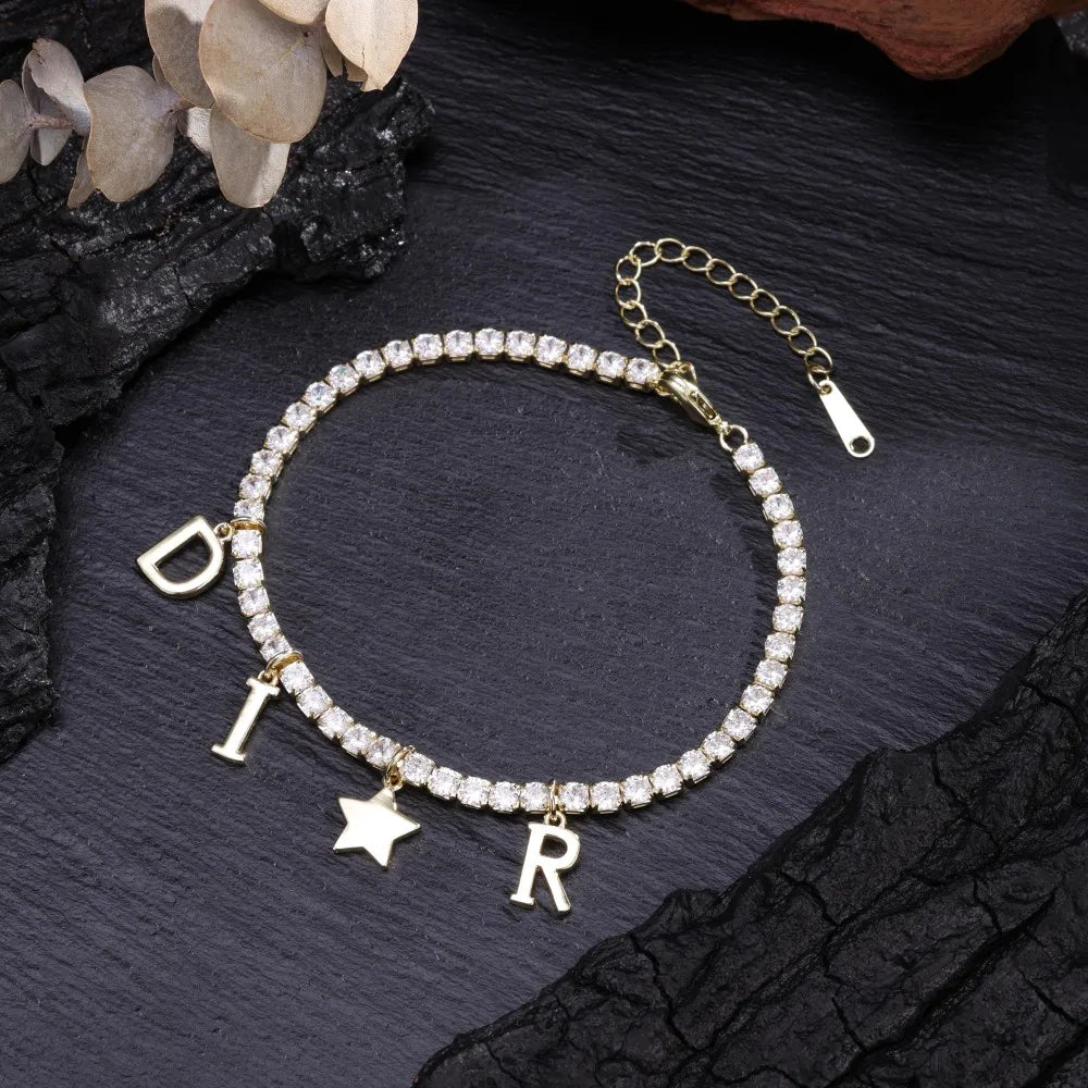 Women's Fashion Zircon Inlaid Letter Star Pendant Bracelet And Necklace