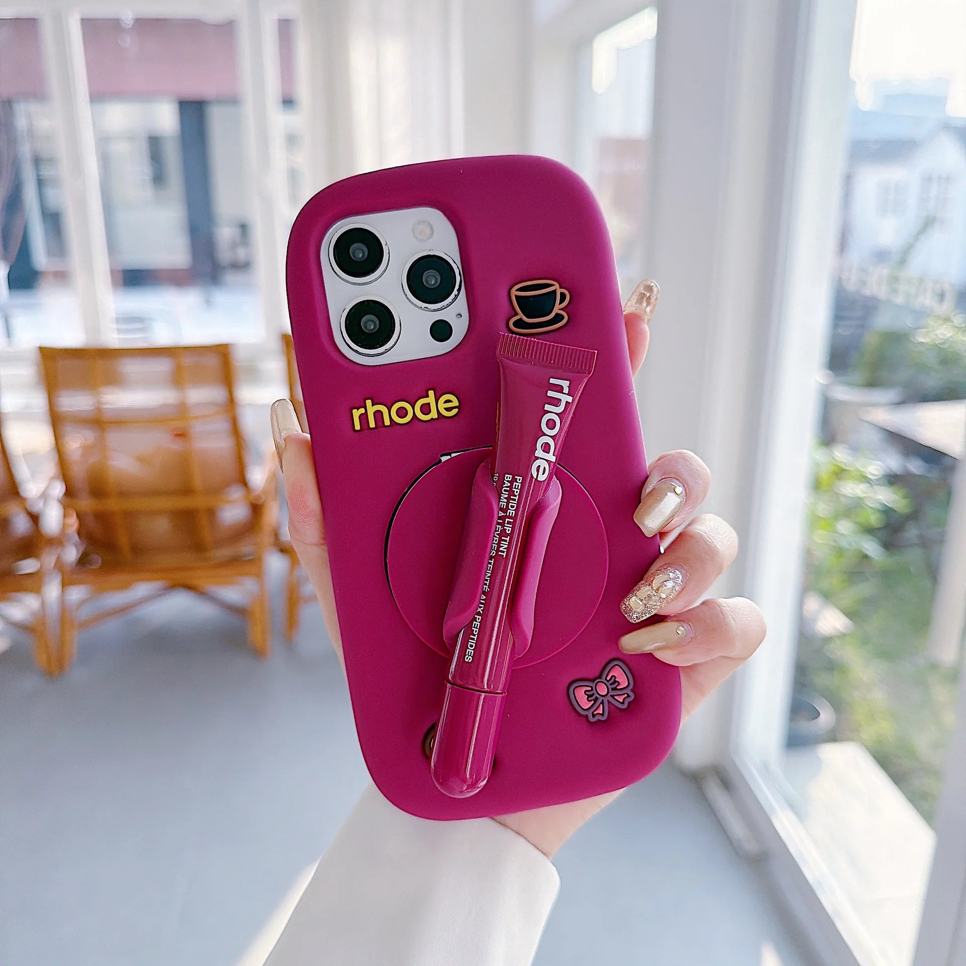 New style with Mirror Rhode phone case with lip gloss packaging box and gift box stickers suitable for iPhones