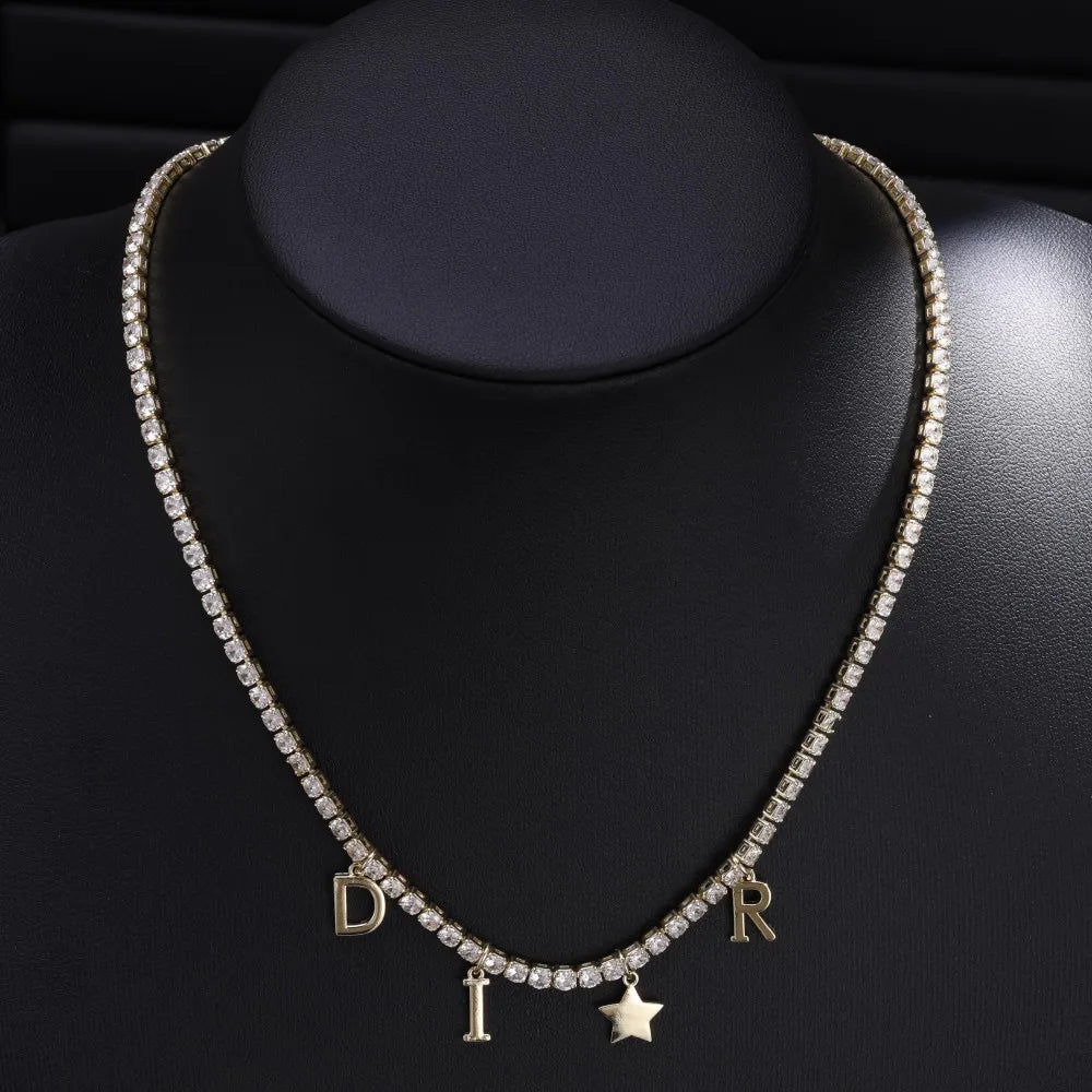 Women's Fashion Zircon Inlaid Letter Star Pendant Bracelet And Necklace