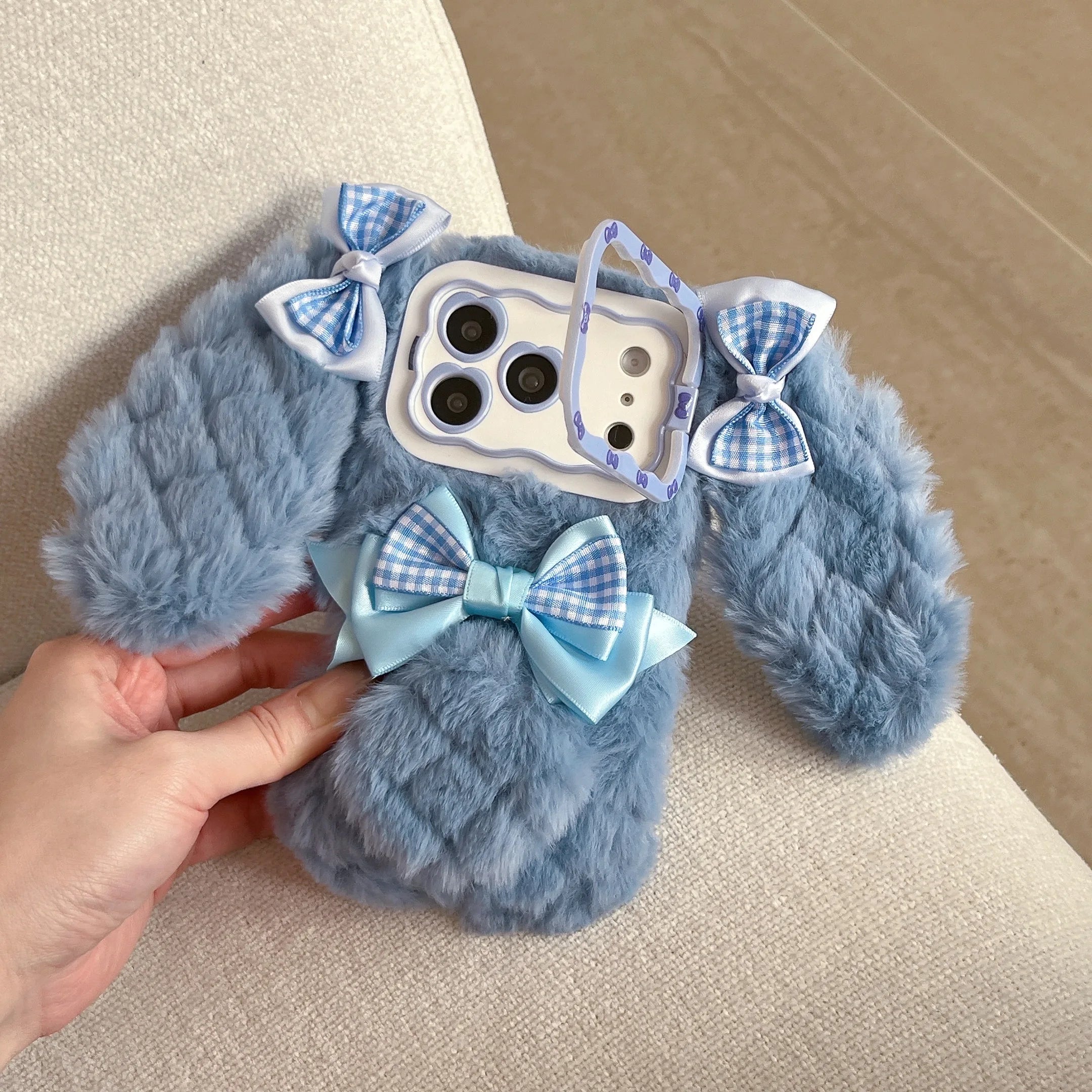 Bunny Rabbit Plush Phone Case with Butterfly Knot Design For iPhone