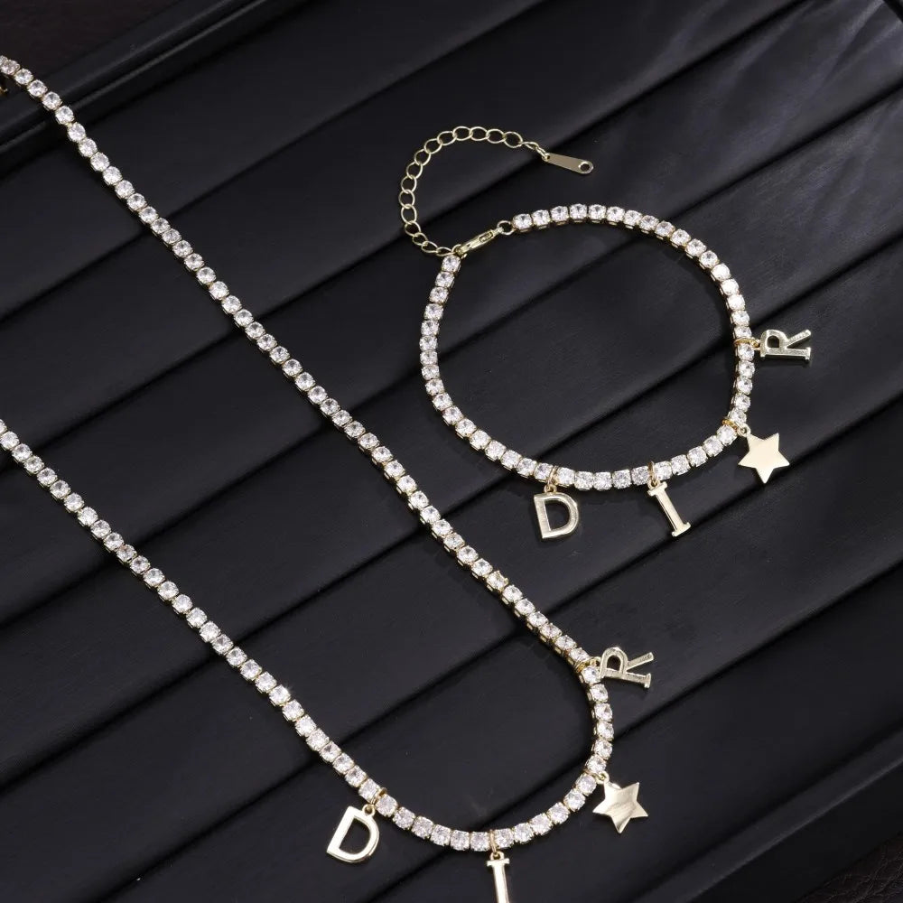 Women's Fashion Zircon Inlaid Letter Star Pendant Bracelet And Necklace