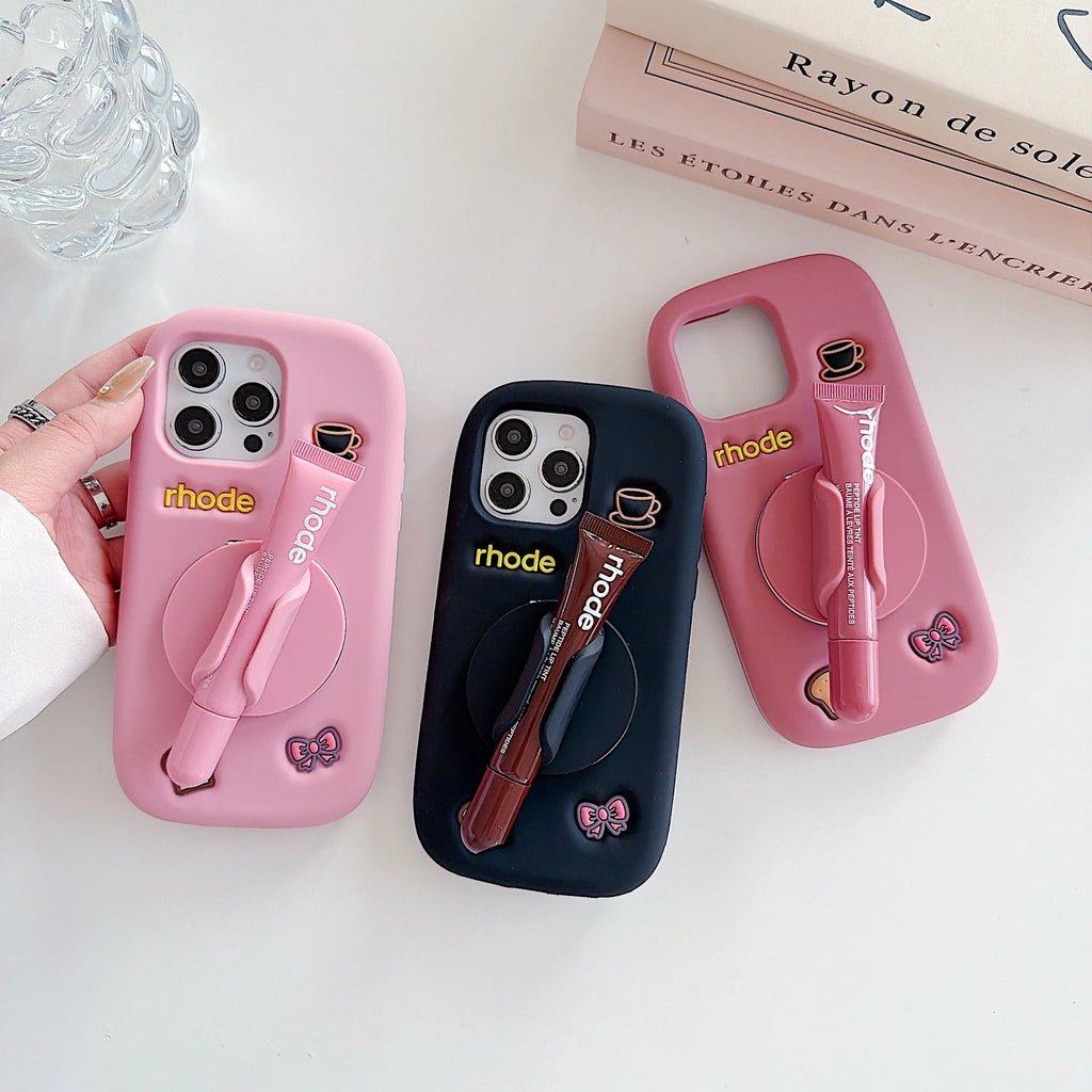 New style with Mirror Rhode phone case with lip gloss packaging box and gift box stickers suitable for iPhones
