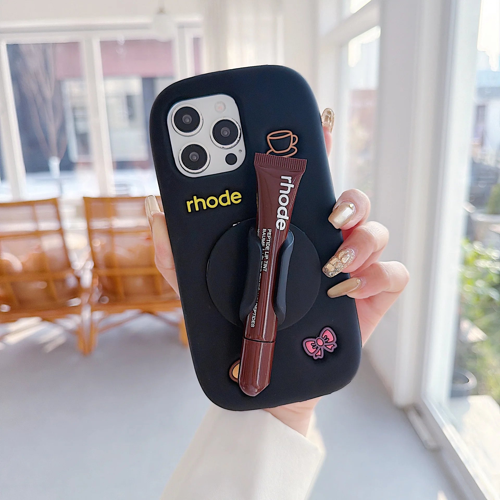 New style with Mirror Rhode phone case with lip gloss packaging box and gift box stickers suitable for iPhones