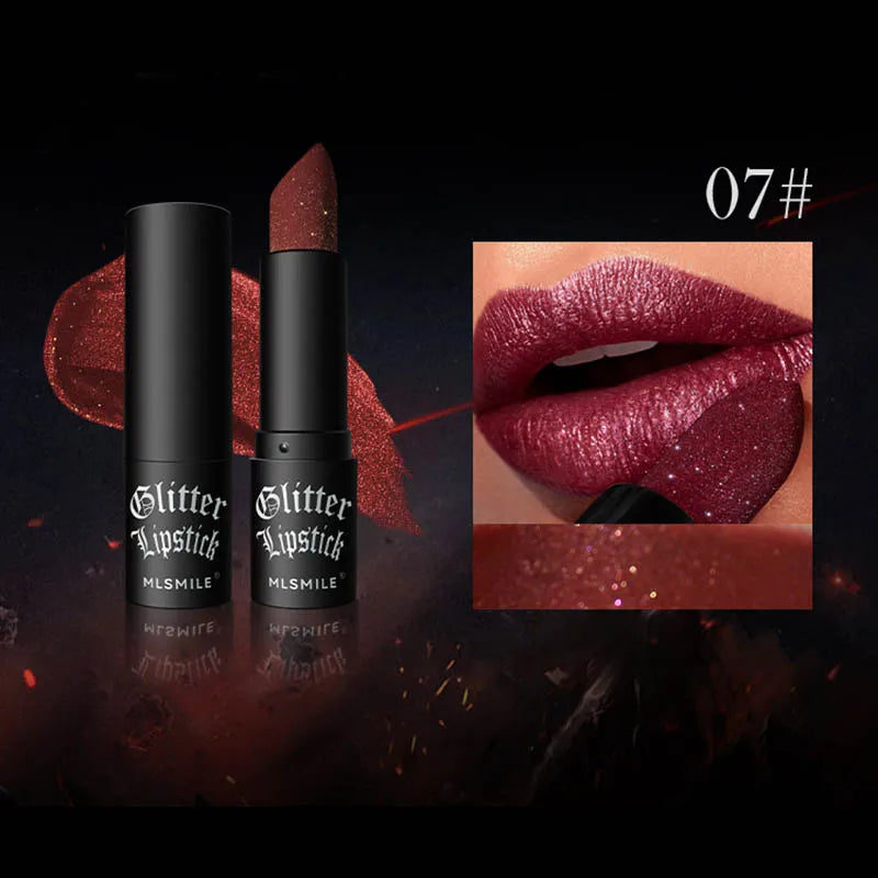 6Colors Glitter Lipstick Waterproof Long Lasting Diamond