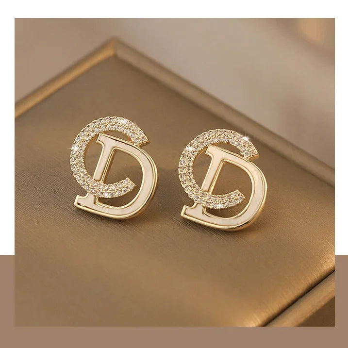 S925 Silver Needle Full Drill CD Letter Earrings