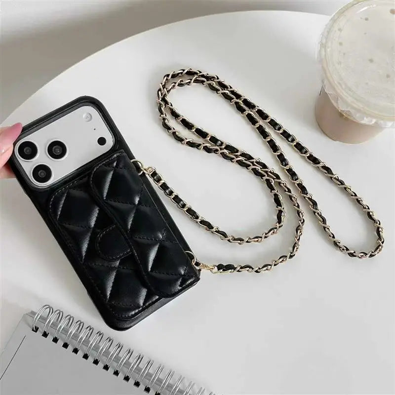 Vintage mini Handbag Phone Case For iPhone back Cover Card holder with Crossbody strap