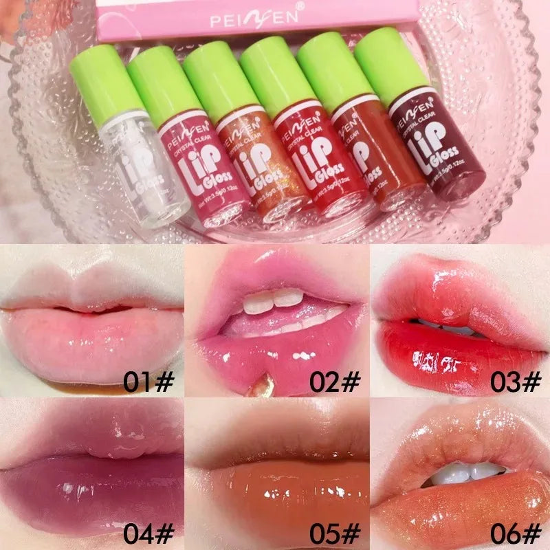 6PCS Moisturizing Lip Gloss Transparent Lip Oil Hydrating