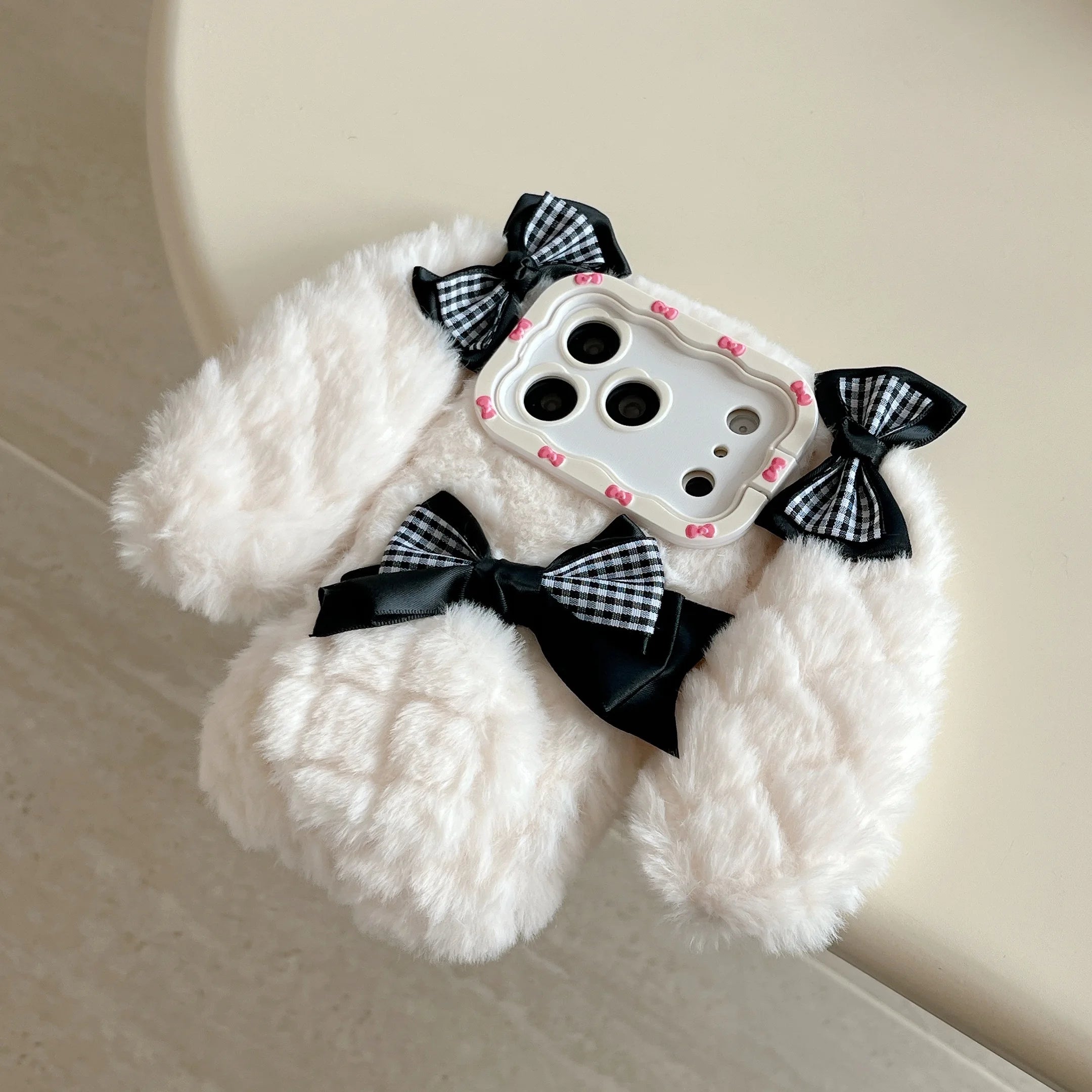 Bunny Rabbit Plush Phone Case with Butterfly Knot Design For iPhone